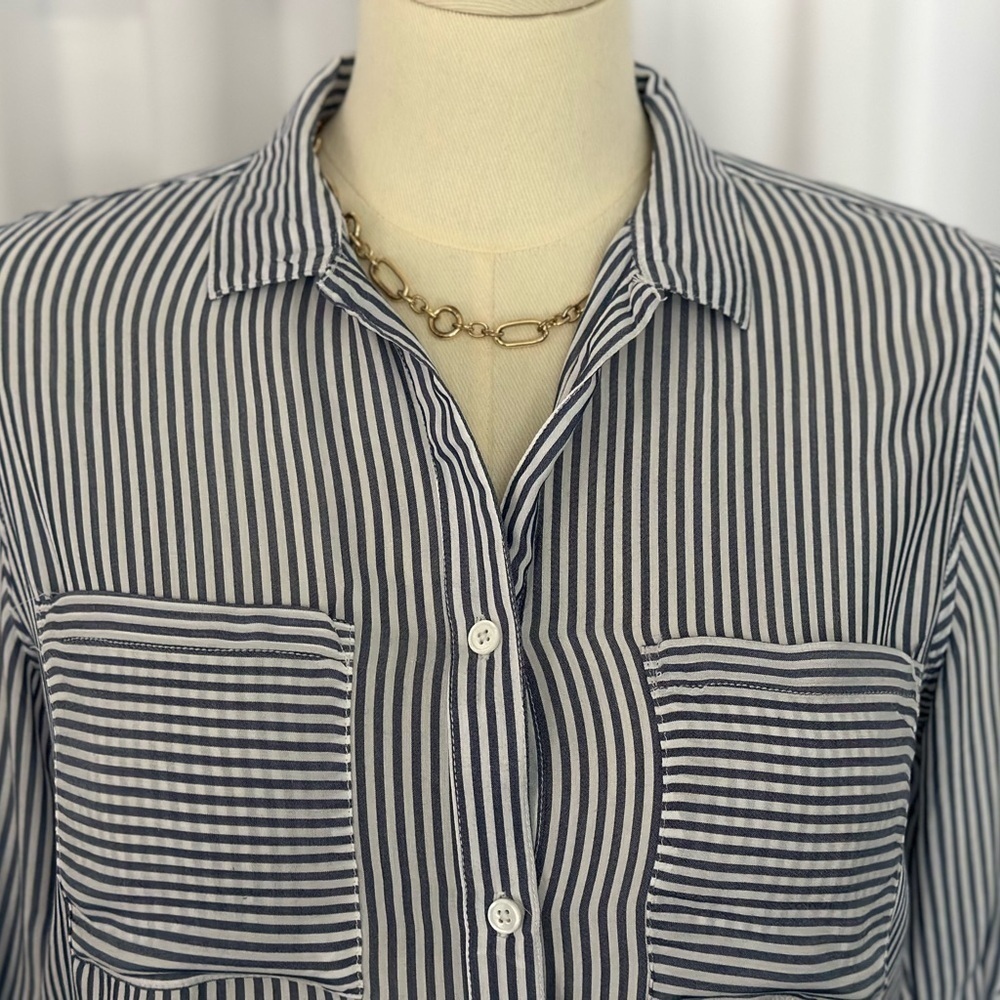 Thread & Supply Blue and White Striped Button-Down Shirt (1016) - Picture 9 of 12